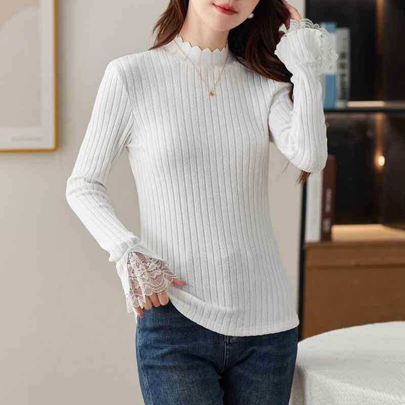 春 コーデ レディース ファッション オシャレ カワイイ シンプル きれいめ ナチュラル 上品カジュアル 婦人服 ハーフ タートルネックニット レイヤリング シャツ フレンチ風 スタイル インナー セーター レース T トップス
