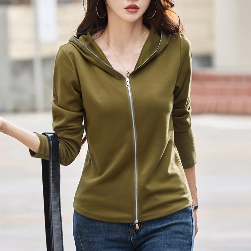 春 コーデ レディース ファッション オシャレ カワイイ シンプル きれいめ ナチュラル 上品カジュアル 婦人服 フード付き ジッパー 長袖 Tシャツ カーディガン インナートップ