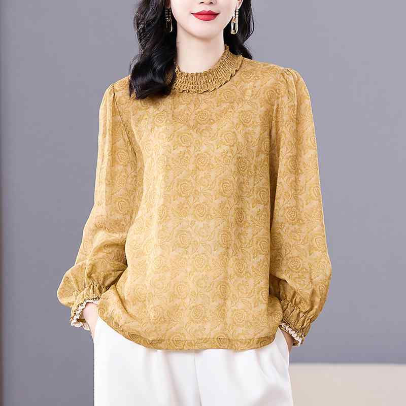 春 コーデ レディース ファッション オシャレ カワイイ シンプル きれいめ ナチュラル 上品カジュアル 婦人服 ジャカード シャツ レース カラー ハイエンド 縁 ドレス トップス