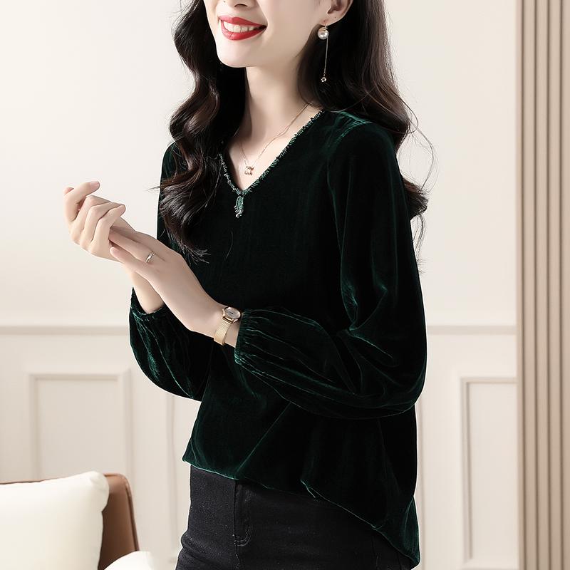 春 コーデ レディース 流行り物 オシャレ カワイイ   分かりやすい 好いたらしいめ 自然的 雅びやか心地よい お上さん服 長袖 トップス か細い 天鵝絨 トップ