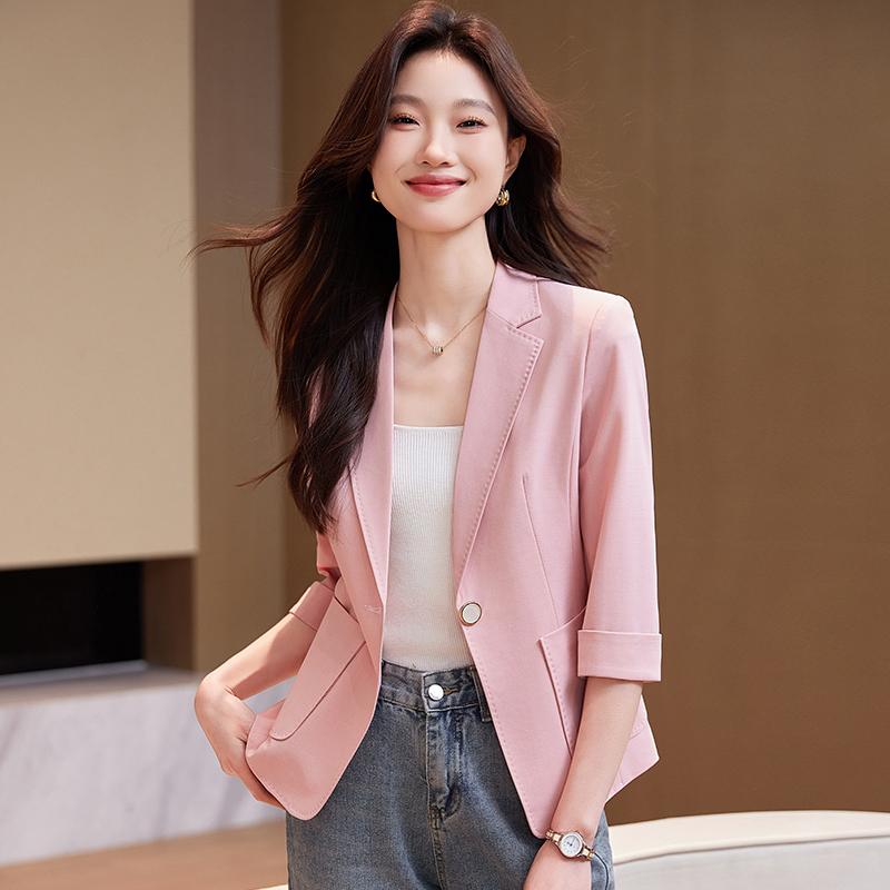 春 コーデ レディース ファッション オシャレ カワイイ シンプル きれいめ ナチュラル 上品カジュアル 婦人服 ピンク スーツ ジャケット 夏 カジュアル ハイエンド トップス |リコット