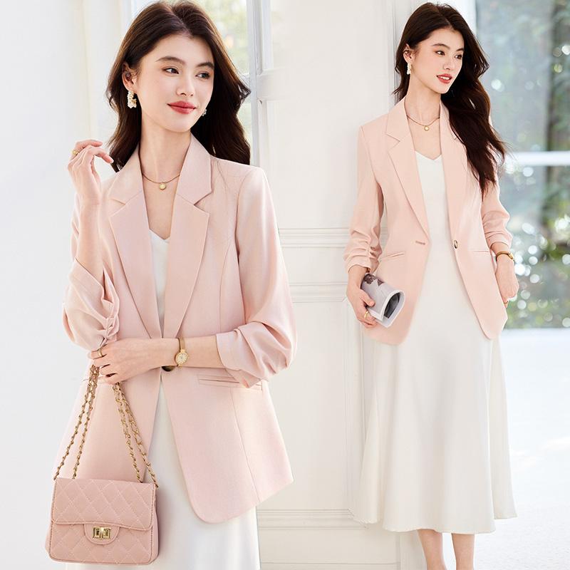 春 コーデ レディース ファッション オシャレ カワイイ シンプル きれいめ ナチュラル 上品カジュアル 婦人服 ピンク スーツ ドレス ウエスト カジュアル ジャケット ｜リコット