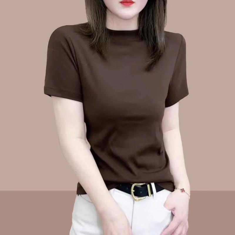 春 コーデ レディース ファッション オシャレ カワイイ シンプル きれいめ ナチュラル 上品カジュアル 婦人服 半袖 Tシャツ コットン スリムフィット トップス