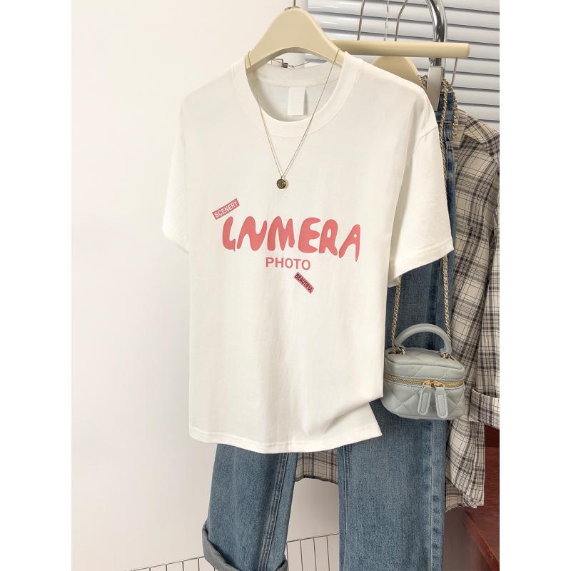 春 コーデ レディース ファッション オシャレ カワイイ シンプル きれいめ ナチュラル 上品カジュアル 婦人服 白 プリント 半袖 Tシャツ 夏 ゆったり カジュアル トップス