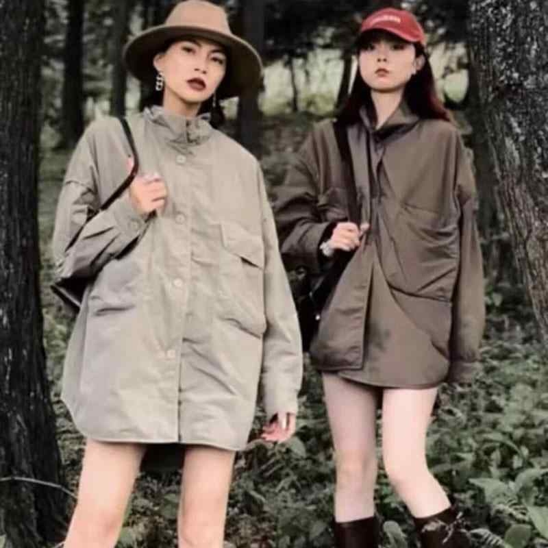春 コーデ レディース ファッション オシャレ カワイイ シンプル きれいめ ナチュラル 上品カジュアル 婦人服 カジュアル スタンドカラー シャツ コットンコート ゆったり スリム ミドル丈 快適 トップス 6,098円
