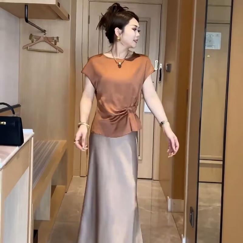 春 コーデ レディース ファッション オシャレ カワイイ シンプル きれいめ ナチュラル 上品カジュアル 婦人服 ウエスト 半袖 Tシャツ 夏 ハイエンド スリム スタイリッシュ