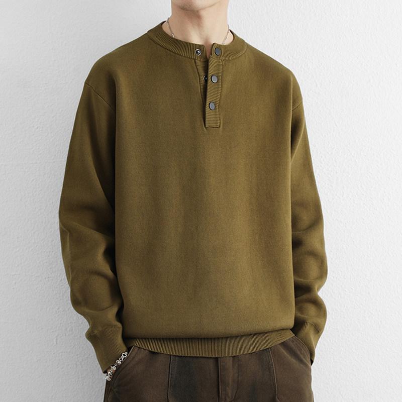 メンズ ファッション 服 男性用 オシャレ シンプル 大人 かっこいい ストリート 紳士服 ヘンリーカラーセーター シンプル ゆったり ニット ウェア