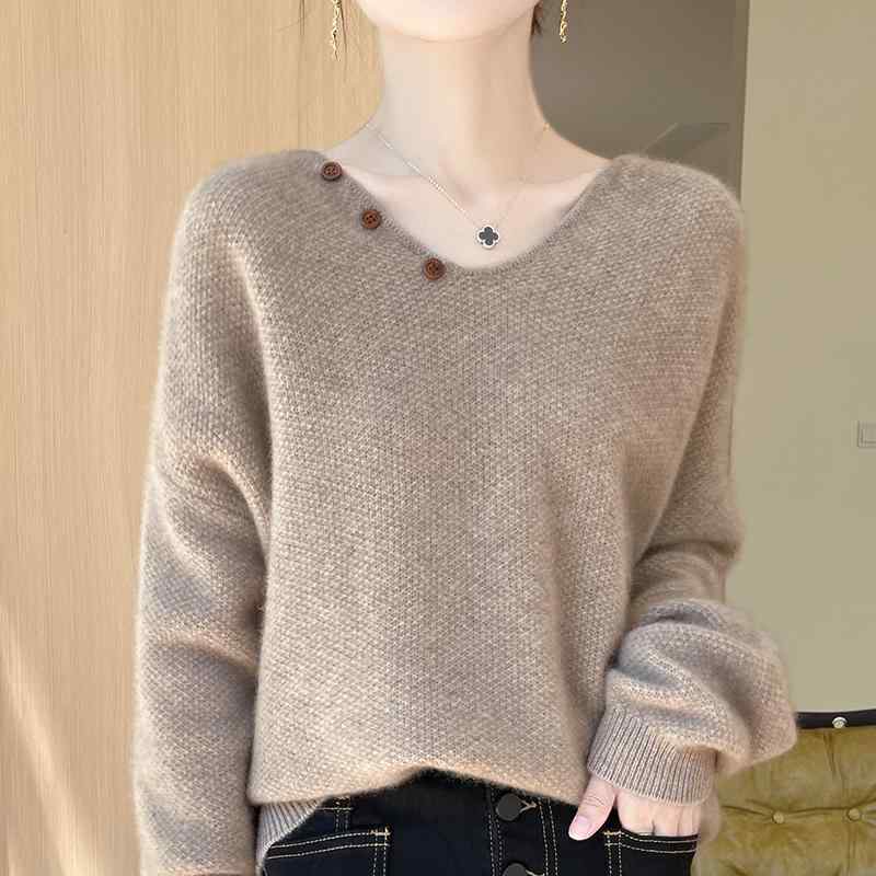 春 コーデ レディース ファッション オシャレ カワイイ シンプル きれいめ ナチュラル 上品カジュアル 婦人服 Vネック セーター 無地 ゆったり カバー ニット トップス 大きいサイズ