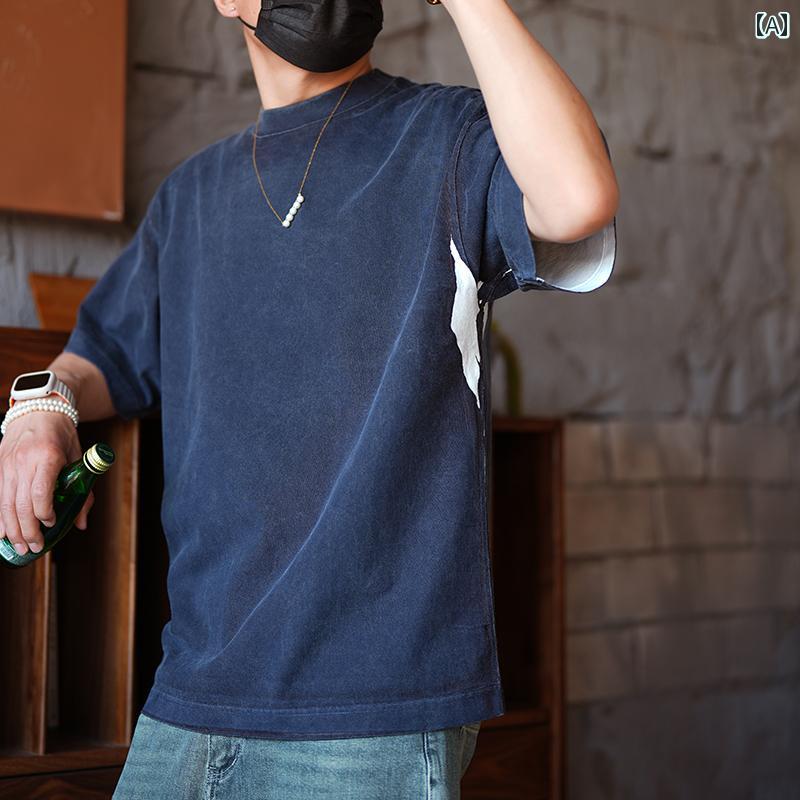 メンズ 流行り物 服 成人男性用 オシャレ 分かりやすい 成年者 かっこいい 気が大きい大きさ 表どおり 成人男性服 高 綿 半袖 T プルオーバー 表現スタイル  ラウンドのど首 プルオーバー