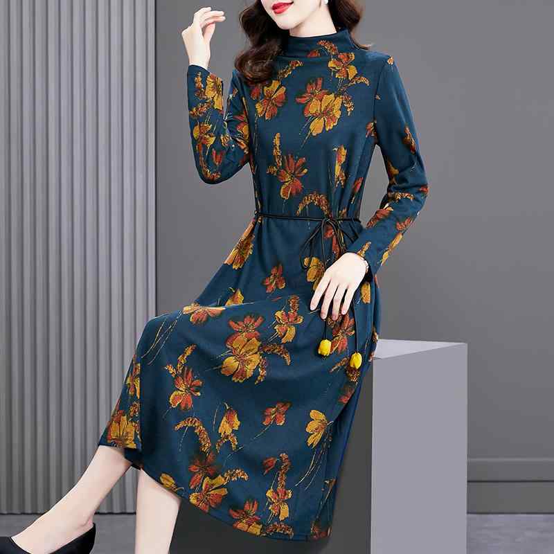 春 コーデ レディース ファッション オシャレ カワイイ シンプル きれいめ ナチュラル 上品カジュアル 婦人服 ハイエンド ドレス スタイリッシュ スリム 長袖 花柄 |リコット