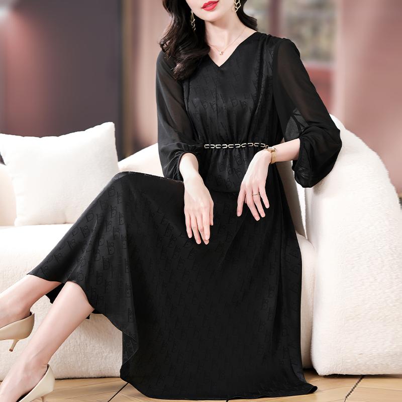 春 コーデ レディース ファッション オシャレ カワイイ シンプル きれいめ ナチュラル 上品カジュアル 婦人服 ハイエンド 長袖 ドレス フレンチ 大きいサイズ ブラック