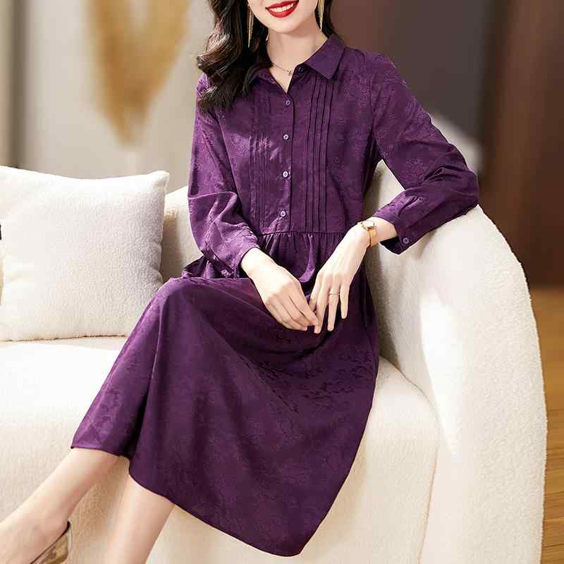春 コーデ レディース ファッション オシャレ カワイイ シンプル きれいめ ナチュラル 上品カジュアル 婦人服 ハイエンド ドレス フレンチ 紫色 シャツ スカート ｜リコット