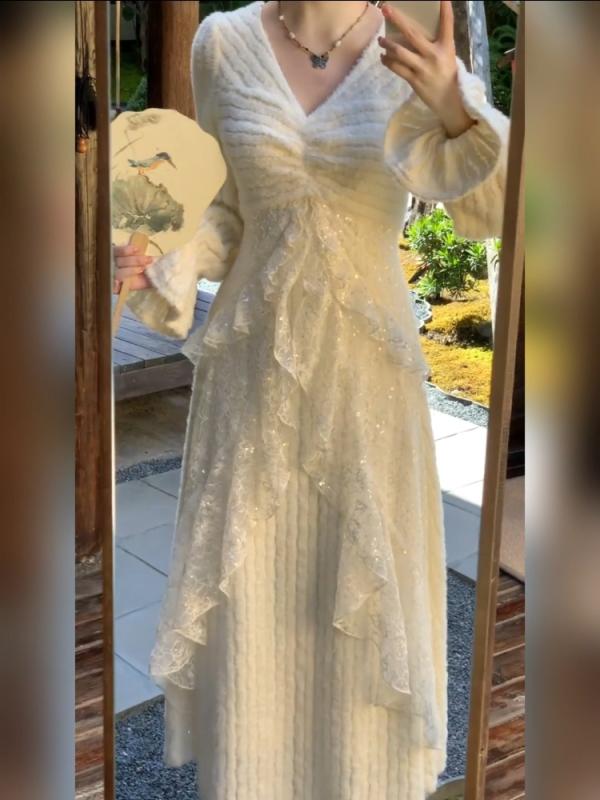 春 コーデ レディース 流行り物 オシャレ カワイイ   分かりやすい 好いたらしいめ 自然的 窈窕たる心地よい 御上さん服 スピード競技 編み物 プルオーバー 衣装 フレンチ ハイエンド 妖精 ロング スコート