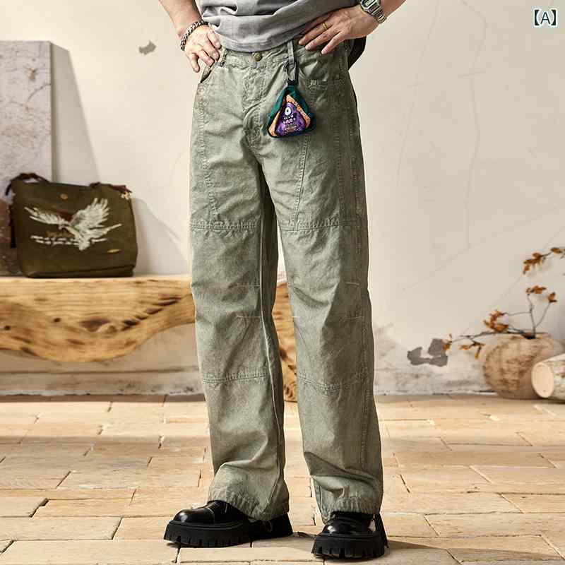 メンズ 男性用 ファッション オシャレ シンプル 大人 かっこいい ストリート ヒップホップ HipHop オールドアメリカンン ストレート ワイド パンツ 春 カジュアル ロング パンツ|リコット