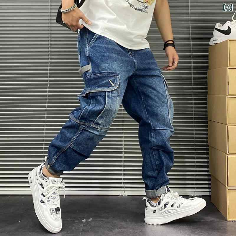 メンズ 男性用 ファッション オシャレ シンプル 大人 かっこいい ストリート ヒップホップ HipHop アメカジ スタイル ストレート ワーク ジーンズ 大きい ポケット パンツ