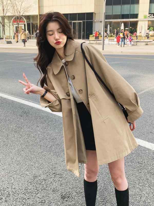 春 コーデ レディース ファッション オシャレ カワイイ シンプル きれいめ ナチュラル 上品カジュアル 婦人服 カーキ サイズ ミドル丈 ランタン スリーブ カジュアル 快適 ジャケット