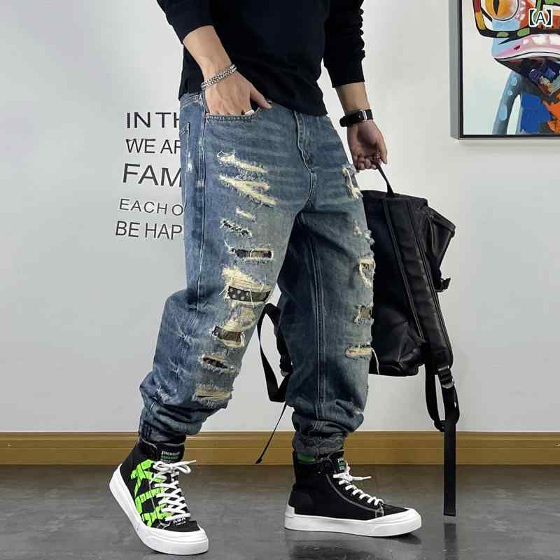 メンズ 男性用 ファッション オシャレ シンプル 大人 かっこいい ストリート ヒップホップ HipHop 秋 ジーンズ ストレート ダメージ加工 カジュアル パンツ 7,738円