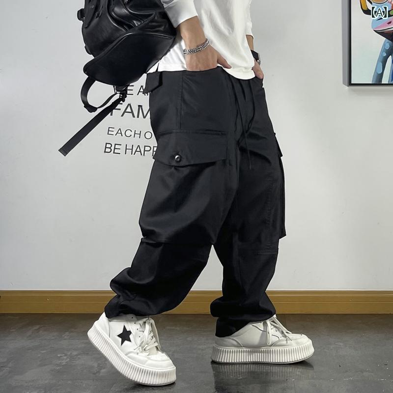 メンズ 男性用 ファッション オシャレ シンプル 大人 かっこいい ストリート ヒップホップ HipHop 秋 マルチ ポケット ストレート ドローストリング アメカジ 大きい ポケット 多機能 パンツ