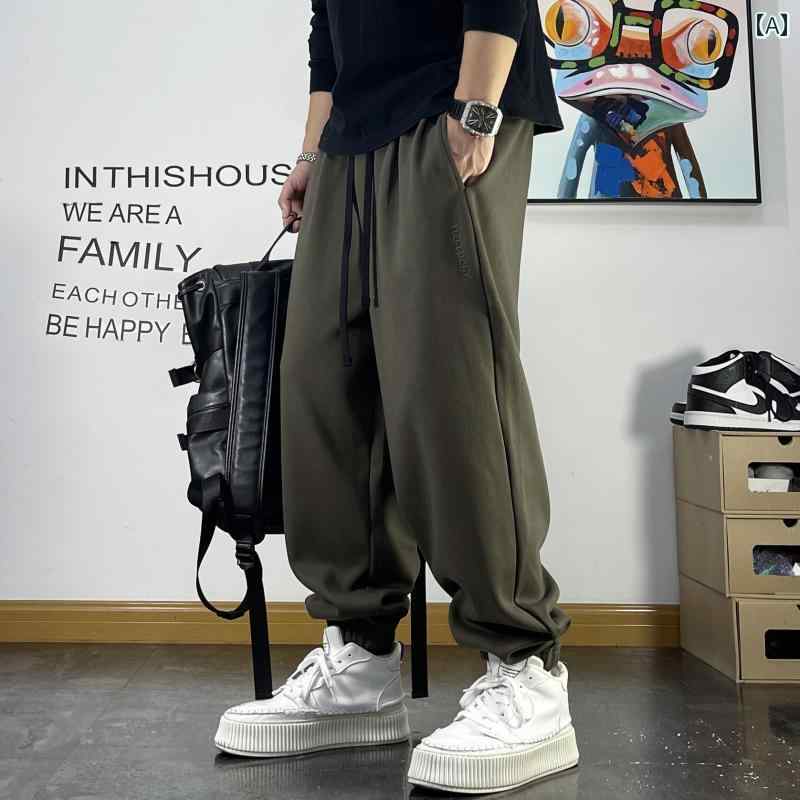 メンズ 男性用 ファッション オシャレ シンプル 大人 かっこいい ストリート ヒップホップ HipHop フィットネス スウェットパンツ レッグ タイ レター ニット スウェットパンツ 春 秋 カジュアル パンツ