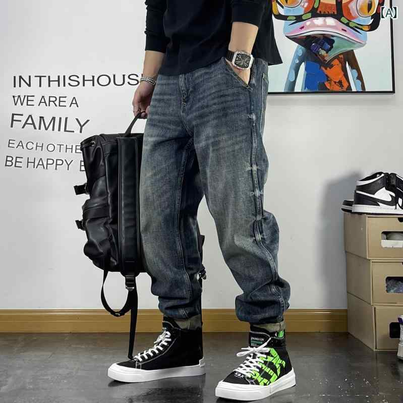 メンズ 男性用 ファッション オシャレ シンプル 大人 かっこいい ストリート ヒップホップ HipHop アメリカンン レトロ ウォッシュ シンプル ジーンズ ストレート 秋 カジュアル パンツ｜リコット
