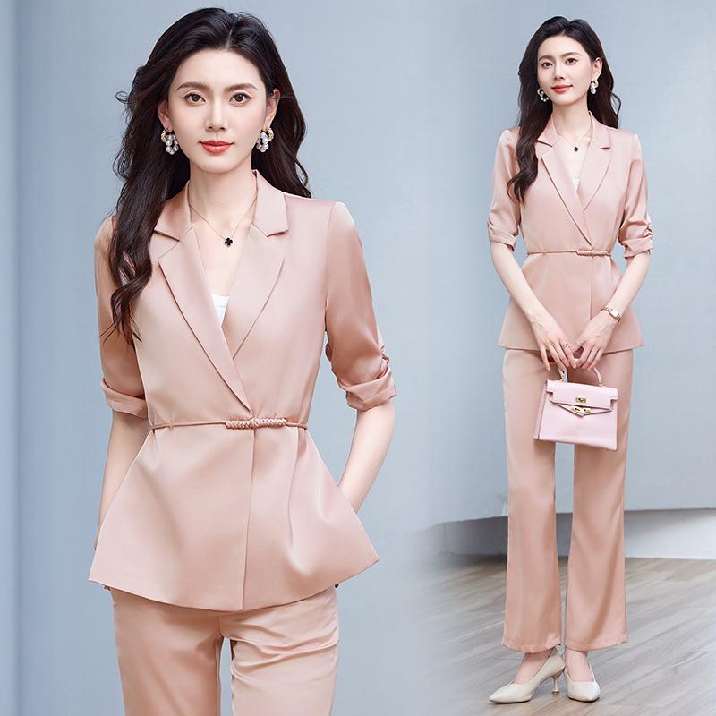 春 コーデ レディース ファッション オシャレ カワイイ   シンプル きれいめ ナチュラル 上品カジュアル 婦人服 ピンク スーツ フォーマルウェア 夏 ハイエンド アセテート サテン ジャケット レディースファッション-その他