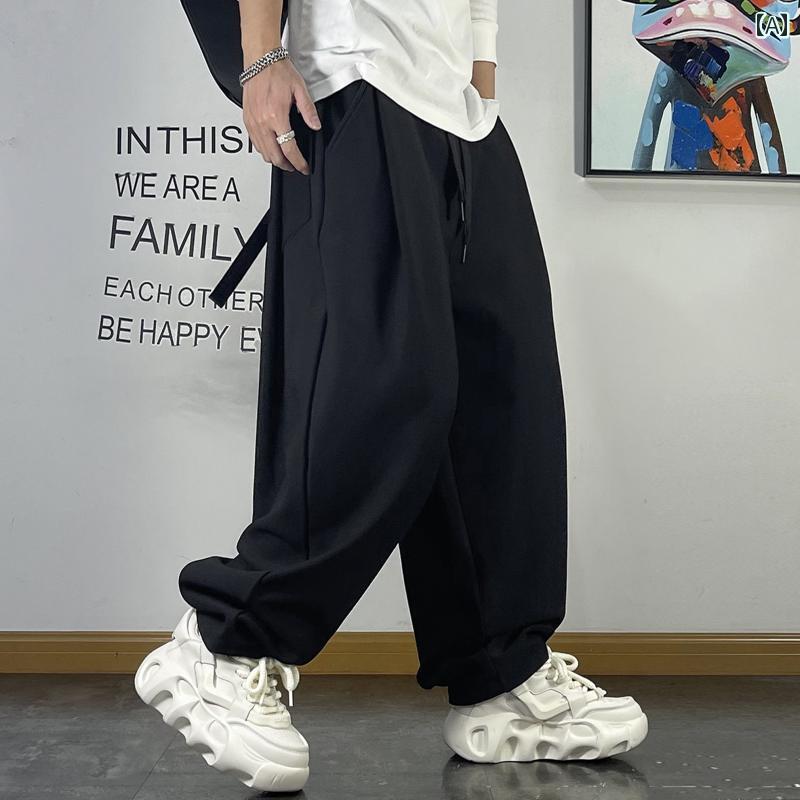 メンズ 男性用 ファッション オシャレ シンプル 大人 かっこいい ストリート ヒップホップ HipHop アメカジ ワイド レッグ ドレープ スウェット パンツ ストレート パンツ ジーンズ 冬 シンプル パンツ|リコット