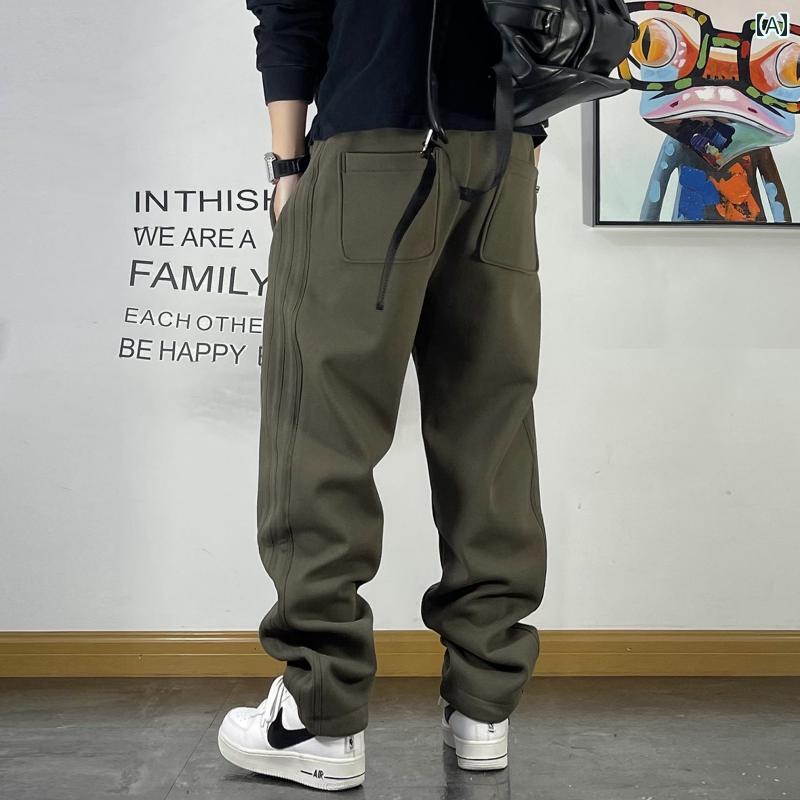 メンズ 男性用 ファッション オシャレ シンプル 大人 かっこいい ストリート ヒップホップ HipHop スポーツ パンツ ゆったり ドローストリング ストライプ ドレープ ストレート パンツ 春　秋 カジュアル