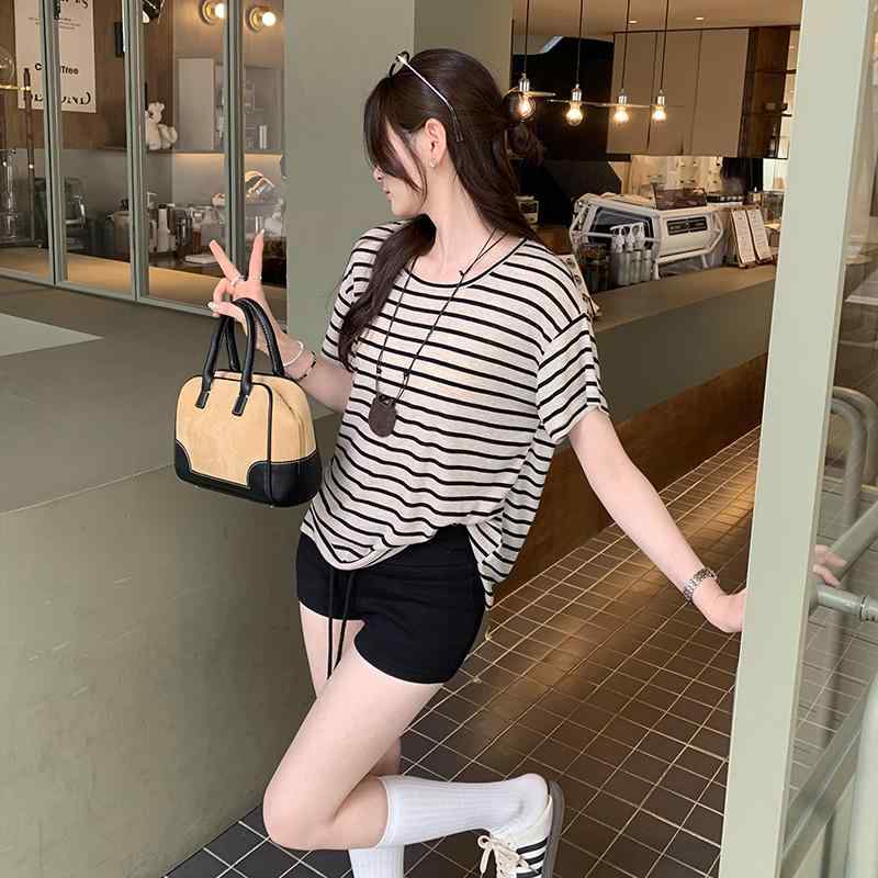 春 コーデ レディース ファッション オシャレ カワイイ シンプル きれいめ ナチュラル 上品カジュアル 婦人服 ゆったり ストライプ 半袖 Tシャツ 夏 トップス カジュアル 服 5,128円