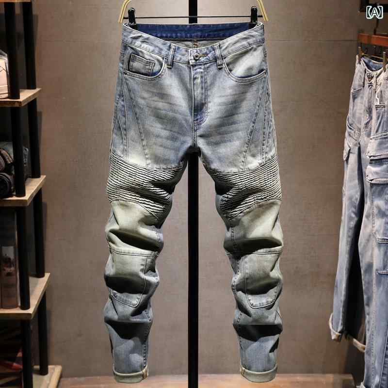 メンズ 成人男性用 流行り物 オシャレ 分かりやすい 成年者 かっこいい 表どおり 御居処跳ねる HipHop アメリカンンン 自動二輪車 デニム 葦 夏 ウォッシュ レトロ か細い相応う ズボン下