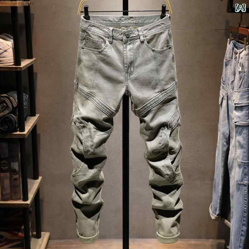 メンズ 男性用 ファッション オシャレ シンプル 大人 かっこいい ストリート ヒップホップ HipHop 夏 レトロ ジーンズ 薄手 ストリート スタイル アメリカンンン スリム フィットパンツ｜リコット