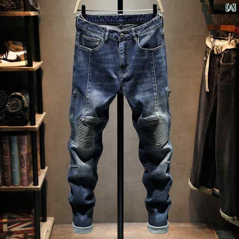メンズ 男性用 ファッション オシャレ シンプル 大人 かっこいい ストリート ヒップホップ HipHop カーゴ ライダース ジーンズ イン リート ステッチ スリム フィットパンツ 秋
