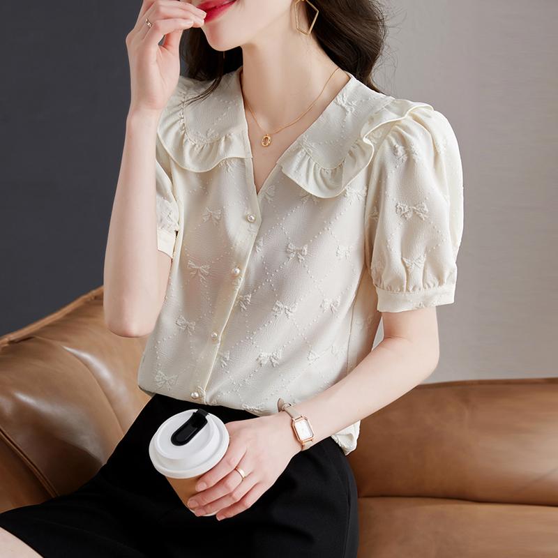 春 コーデ レディース ファッション オシャレ カワイイ シンプル きれいめ ナチュラル 上品カジュアル 婦人服 シフォンシャツ 夏 ゆったり シャツ 半袖 トップス