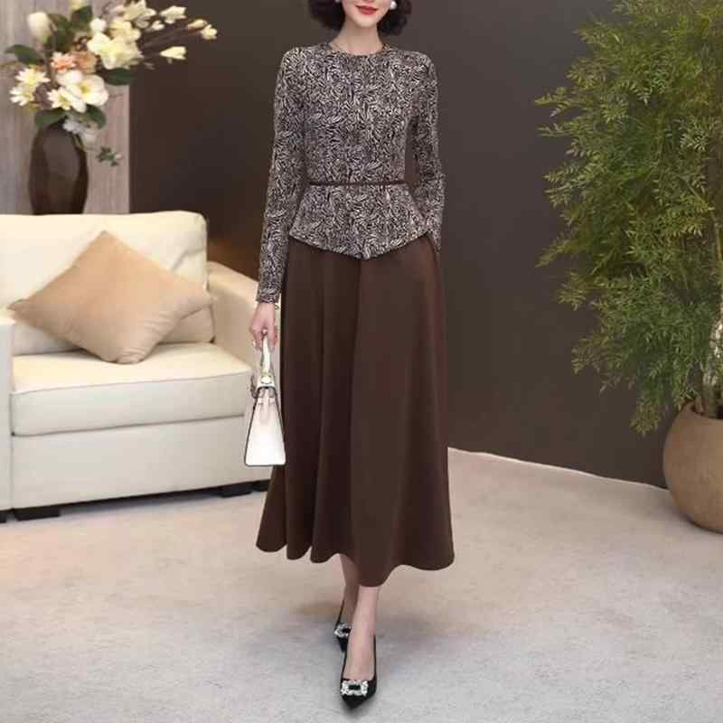 春 コーデ レディース ファッション オシャレ カワイイ シンプル きれいめ ナチュラル 上品カジュアル 婦人服 ニット ワンピース フェイク ツーピース 長袖 ミドル丈 スカート ｜リコット
