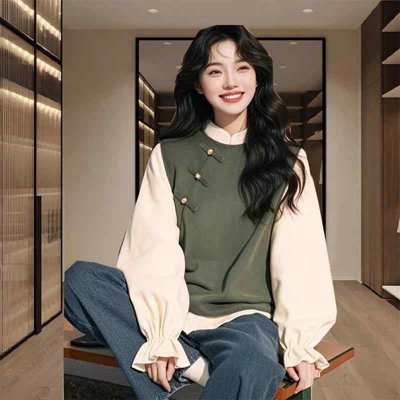 春 コーデ レディース ファッション オシャレ カワイイ シンプル きれいめ ナチュラル 上品カジュアル 婦人服 ボタン付き 長袖 シャツ フェイク ツーピース ステッチ トップス