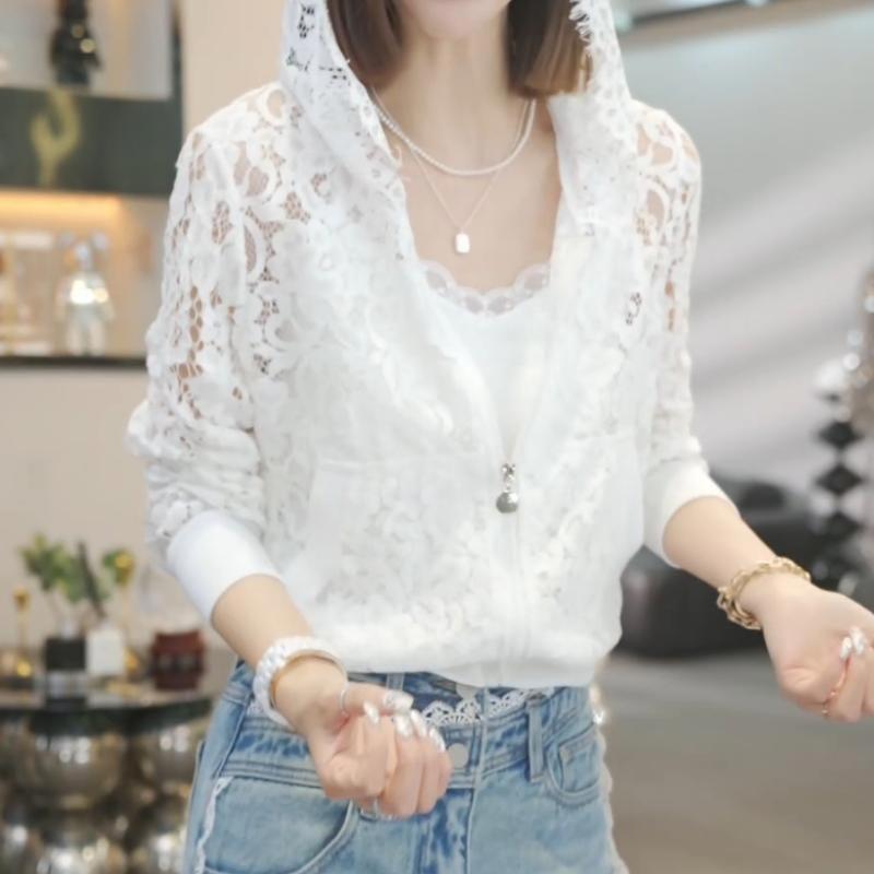 春 コーデ レディース ファッション オシャレ カワイイ シンプル きれいめ ナチュラル 上品カジュアル 婦人服 ジッパー レース パーカー ジャケット トップス