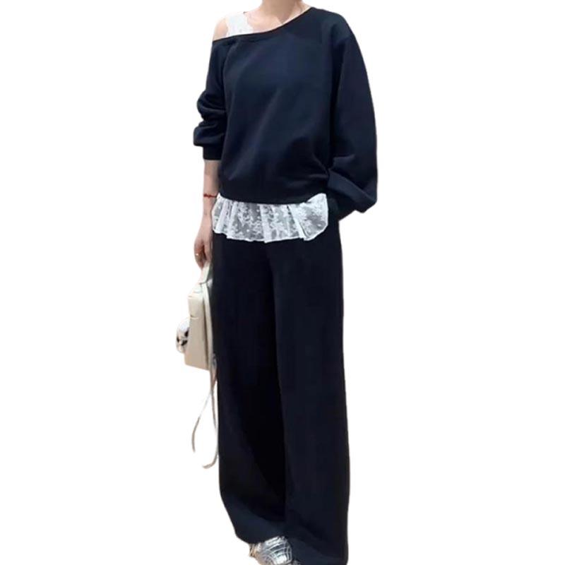 春 コーデ レディース ファッション オシャレ カワイイ シンプル きれいめ ナチュラル 上品カジュアル 婦人服 レース ツーピース オフショルダートップス ゆったり カジュアル パンツ