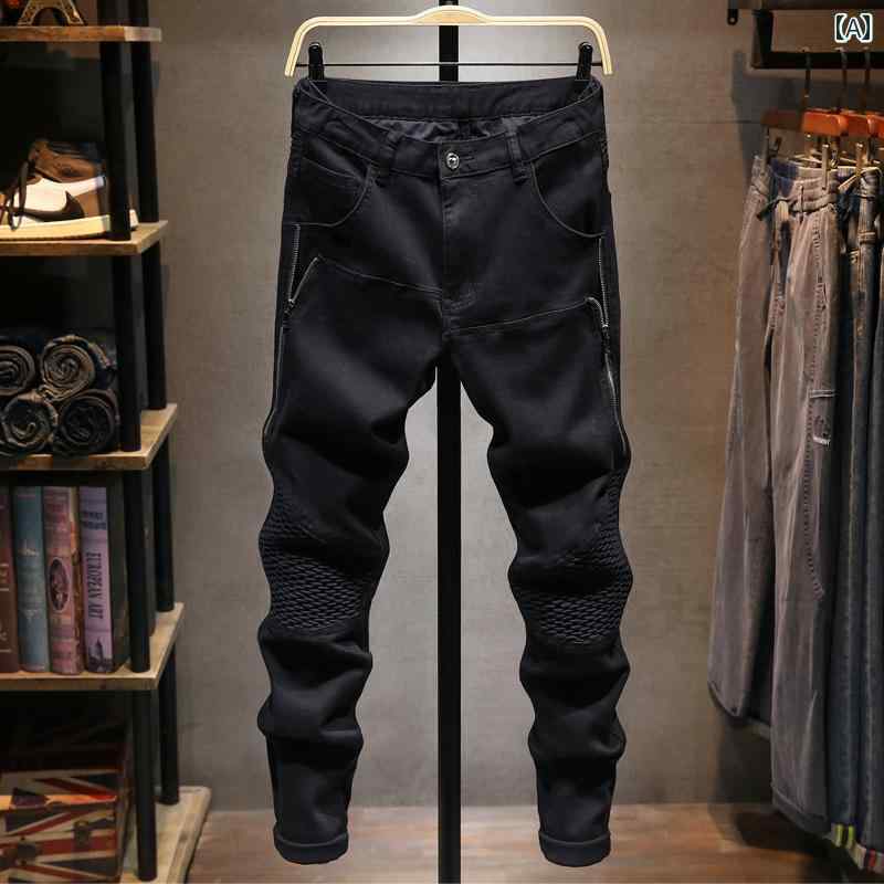 メンズ 男性用 ファッション オシャレ シンプル 大人 かっこいい ストリート ヒップホップ HipHop ブラック ジーンズ アメリカン リート 春　秋 ウォッシュド ストレッチ スリムフィット