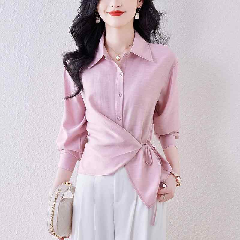 春 コーデ レディース ファッション オシャレ カワイイ シンプル きれいめ ナチュラル 上品カジュアル 婦人服 ウエスト スリム シャツ フレンチ 長袖 トップス