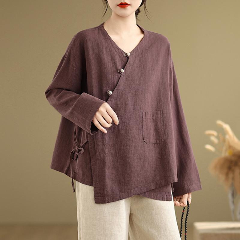 春 コーデ レディース ファッション オシャレ カワイイ シンプル きれいめ ナチュラル 上品カジュアル 婦人服 斜め襟 長袖 Tシャツ コットン 麻 レイヤリング トップス