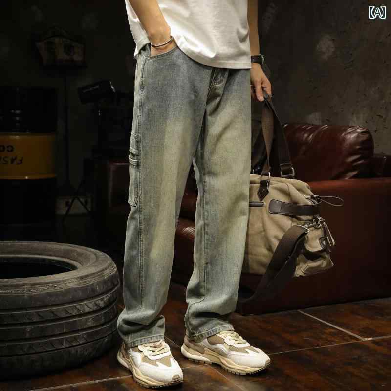 メンズ 男性用 ファッション オシャレ シンプル 大人 かっこいい ストリート ヒップホップ HipHop カーゴパンツ ジーンズ ゆったり ストレート 春 秋 アメリカン レトロ ワイド パンツ