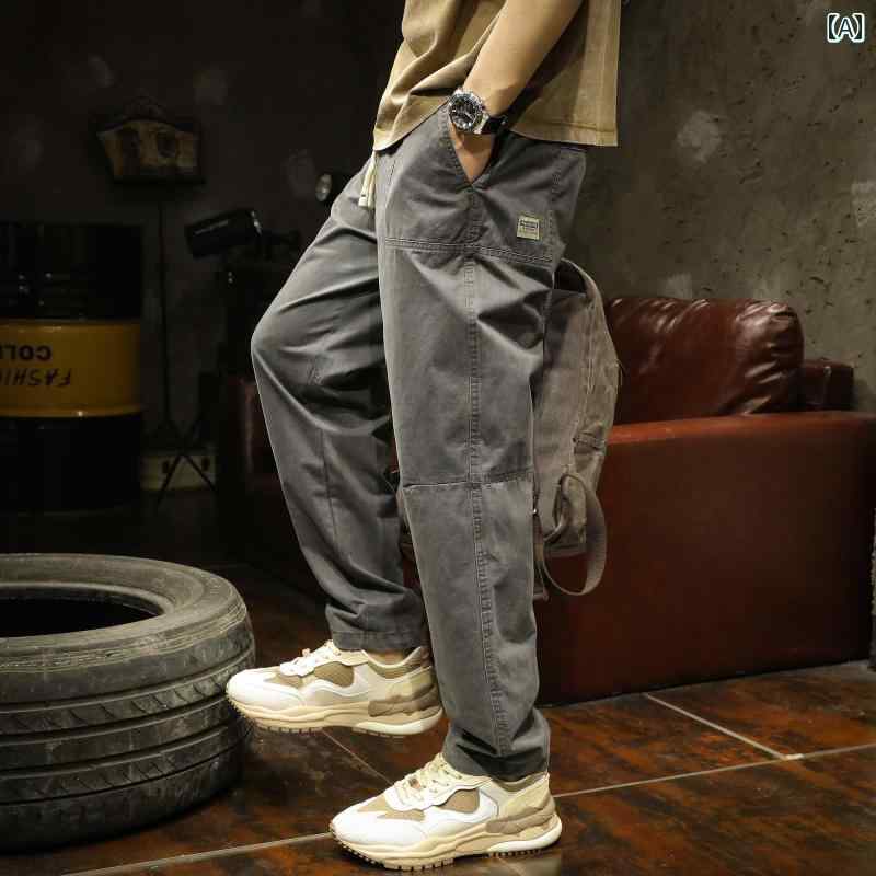メンズ 男性用 ファッション オシャレ シンプル 大人 かっこいい ストリート ヒップホップ HipHop グレー パンツ カジュアル ストレート パンツ 秋 ゆったり 大きいサイズ ワイド レッグ パンツ