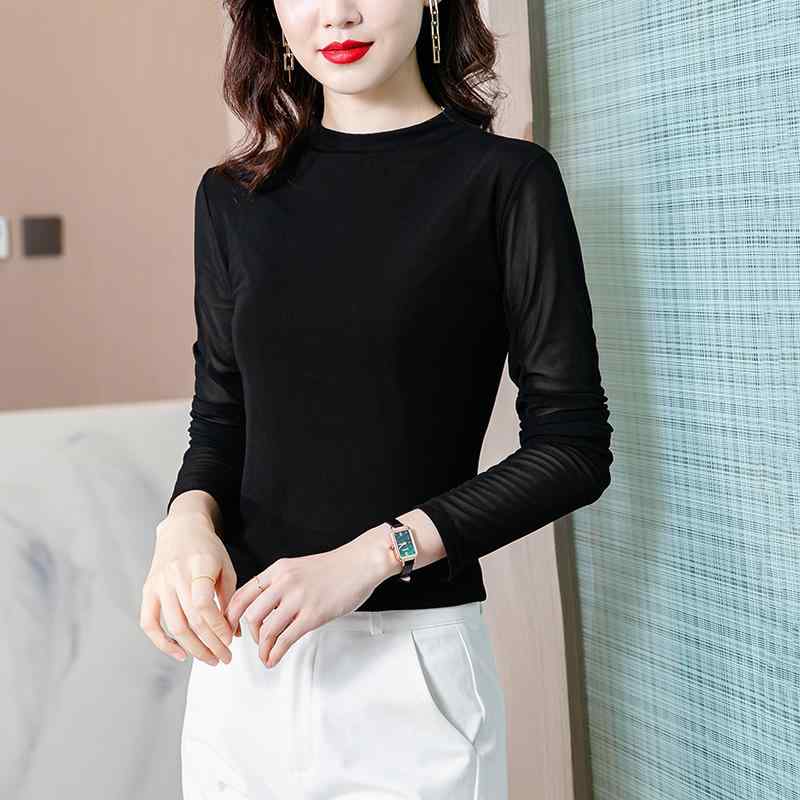 春 コーデ レディース ファッション オシャレ カワイイ シンプル きれいめ ナチュラル 上品カジュアル 婦人服 長袖 Tシャツ メッシュ レイヤリング スリム トップス