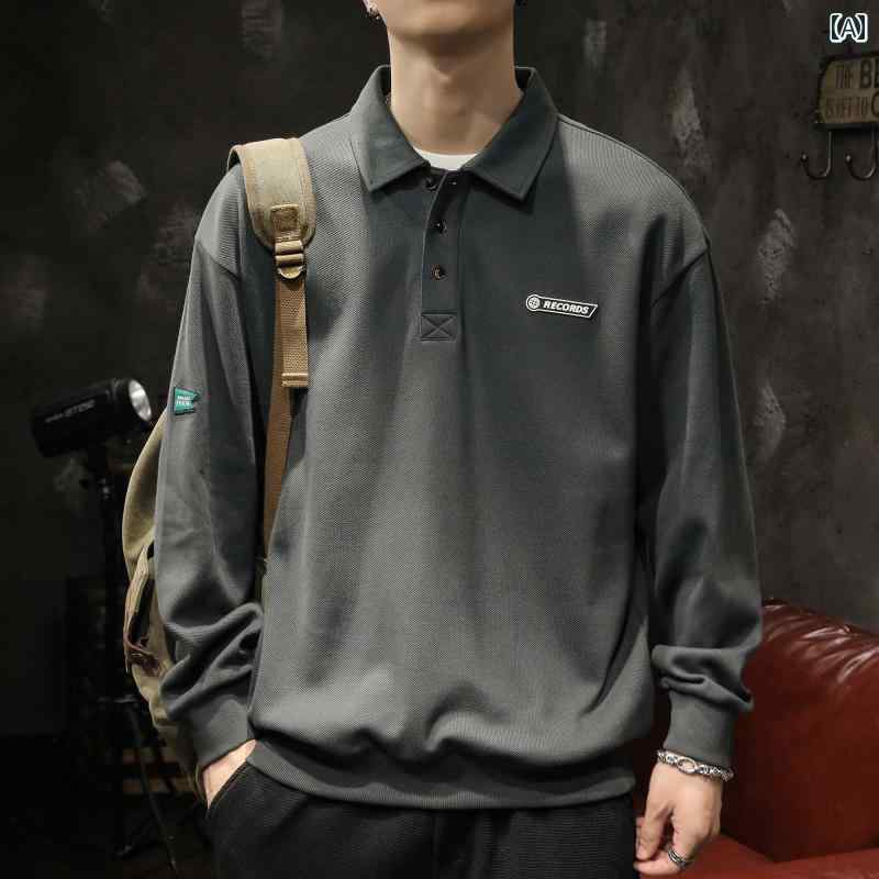 メンズ 男性用 ファッション オシャレ シンプル 大人 かっこいい ストリート ヒップホップ HipHop アメリカン ポロ カラー スウェット シャツ 秋　冬 ゆったり 大きいサイズ トップス ジャケット