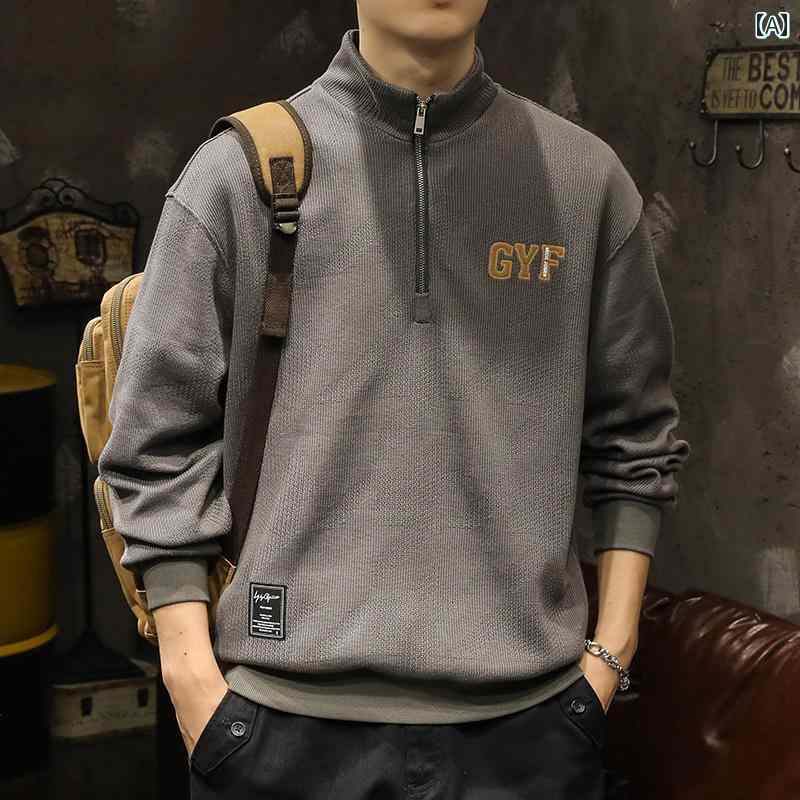 メンズ 男性用 ファッション オシャレ シンプル 大人 かっこいい ストリート ヒップホップ HipHop ハーフ タートルネック ポロシャツ トレーナー 春　秋 ゆったり 厚手 長袖 T シャツ ラウンドネック 秋　冬 ジャケット｜リコット