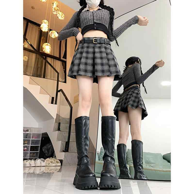 春 コーデ レディース ファッション オシャレ カワイイ シンプル きれいめ ナチュラル 上品カジュアル 婦人服 英国スタイル ハイウエスト クラシック チェック柄 カレッジ スカート ｜リコット