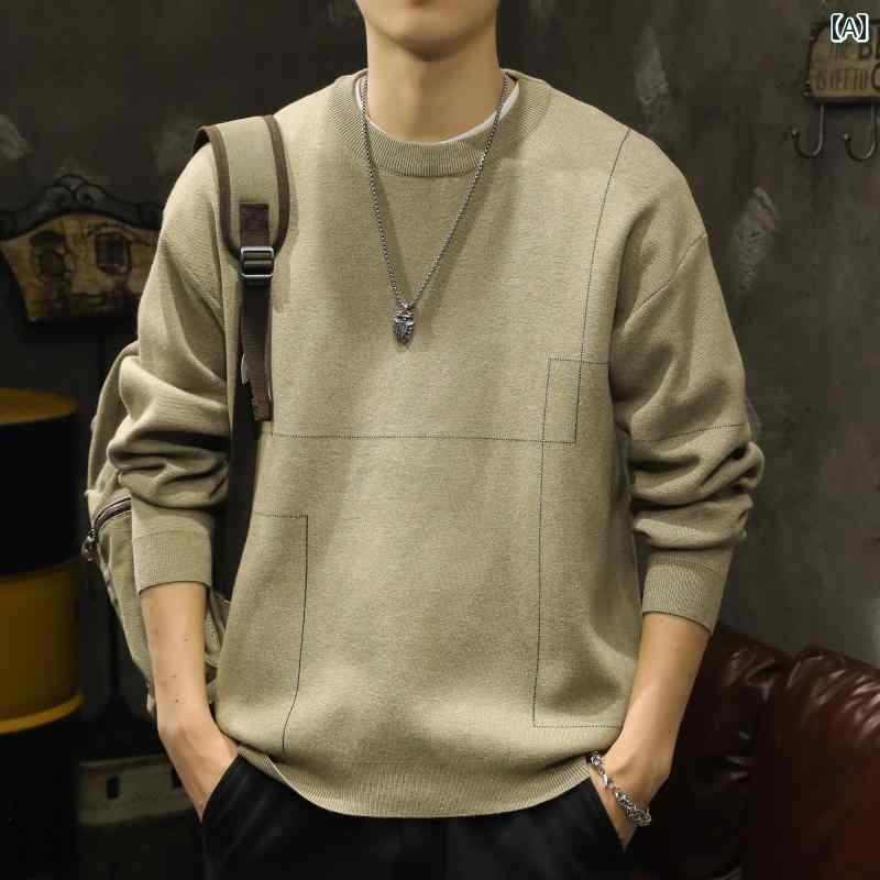メンズ 成人男性用 流行り物 オシャレ 分かりやすい 成年者 かっこいい 表どおり 御居処跳ねる HipHop 編み物 プルオーバー ラウンドネックプルオーバー 秋 冬 下つ方 長袖 T プルオーバー 調教師 いの一番 服