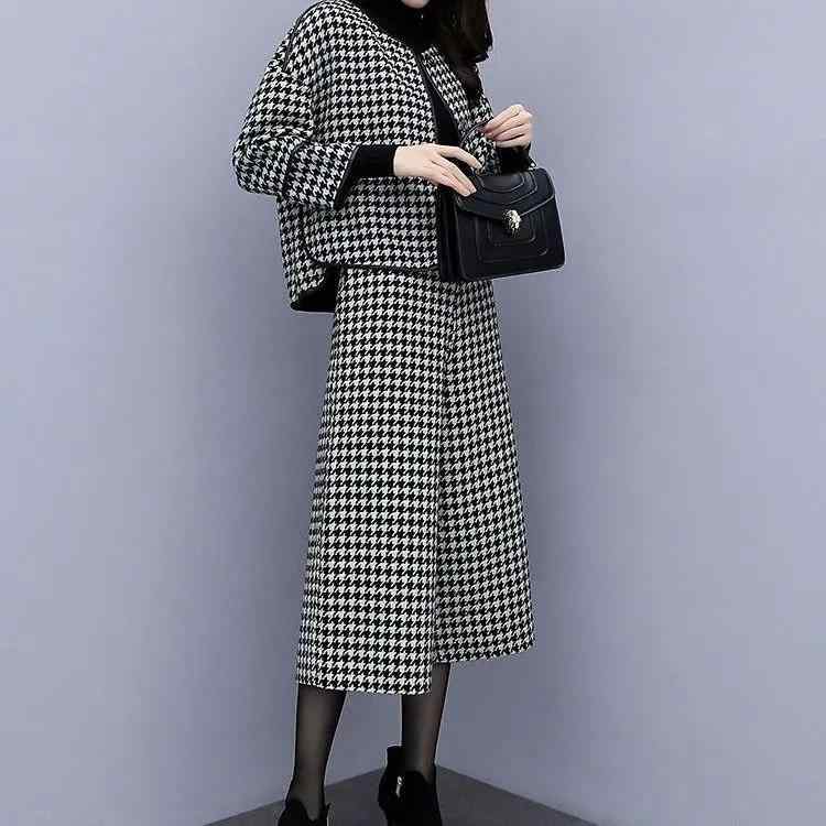 春 コーデ レディース ファッション オシャレ カワイイ シンプル きれいめ ナチュラル 上品カジュアル 婦人服 カジュアル 千鳥格子 ウール コート スーツ ゆったり スリム ワイドレッグ パンツ |リコット