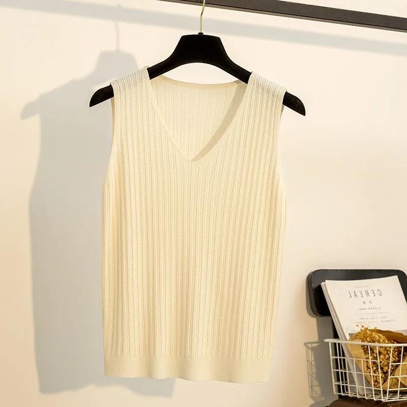 春 コーデ レディース ファッション オシャレ カワイイ シンプル きれいめ ナチュラル 上品カジュアル 婦人服 ノースリーブ Vネック ニット ベスト スリム トップス