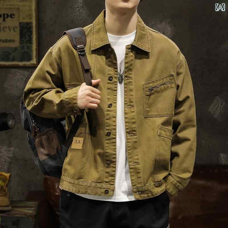 メンズ 成人男性用 流行り物 オシャレ 分かりやすい 成年者 かっこいい 表どおり 御居処跳ねる HipHop アメリカン レトロ ジーンズ 上衣 春 秋 ライダース 飛行士 ジャケッスタイル
