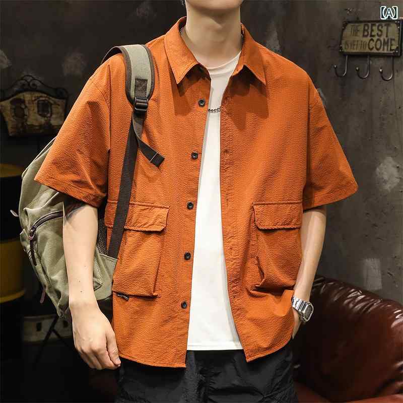 メンズ 男性用 ファッション オシャレ シンプル 大人 かっこいい ストリート ヒップホップ HipHop アメリカン レトロ 半袖 シャツ 夏 カジュアル バケーション シャツ 通気 ジャケット